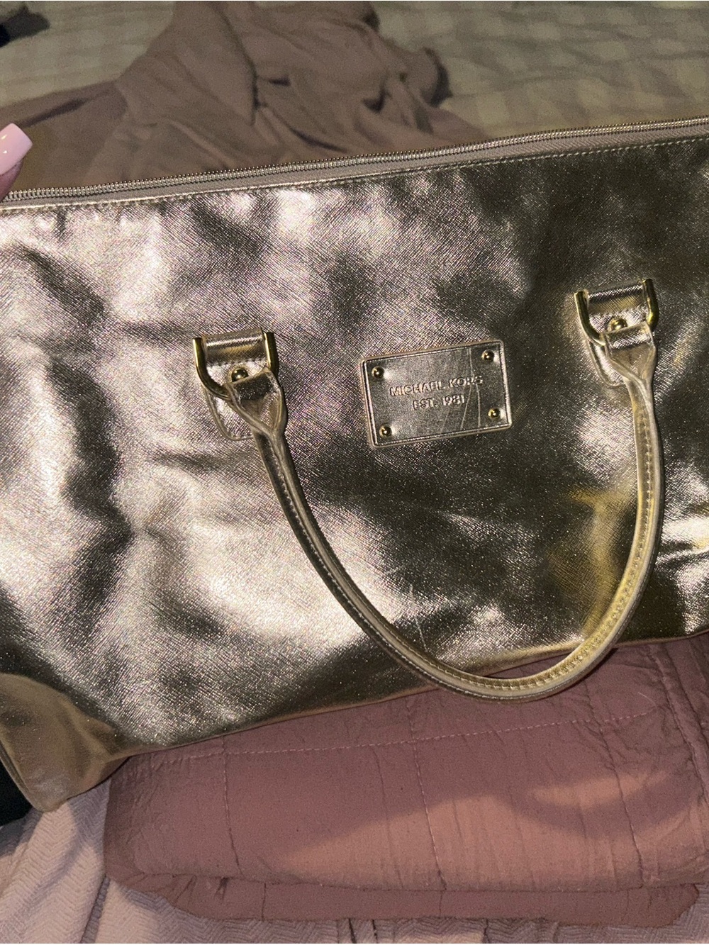 Michael Kors Shiny Gold Logo Plaque Tote